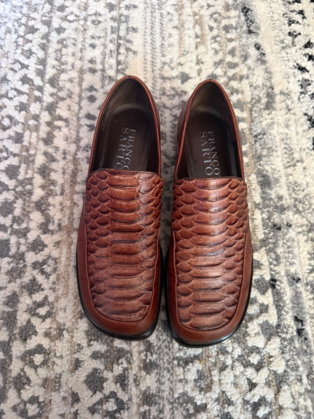 Franco Sarto Women’s Textured Chestnut Brown Leather Slip-Ons